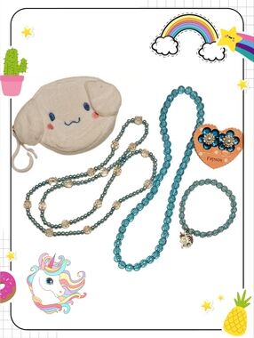 Girl's Unicorn Charm Blue Bead Jewelry Bundle